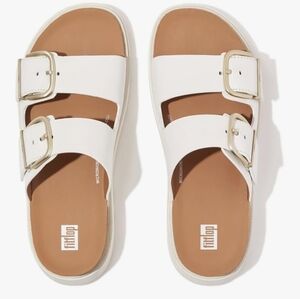 FitFlop GEN-FF Buckle Two-Bar Leather Slides - Urban White
